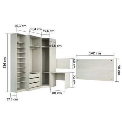 Guarda Roupa Cabeceira 142cm E Escrivaninha Legno Crema