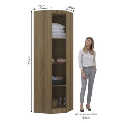 Guarda Roupa De Canto Diagonal Modulado 70cm 1 Porta Paris Luciane Móveis Avelã Pf Com Grey Sky Pf