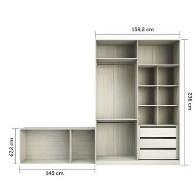 Guarda Roupa Closet, 3 Gavetas, 2 Cabideiros Legno Crema