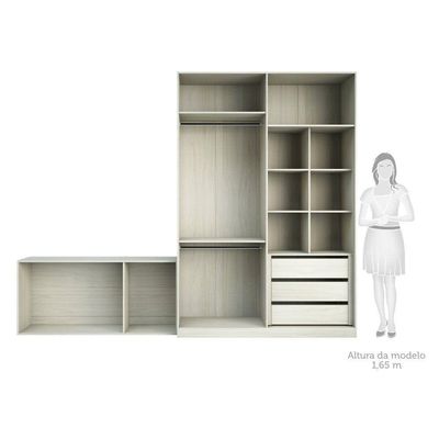 Guarda Roupa Closet, 3 Gavetas, 2 Cabideiros Legno Crema