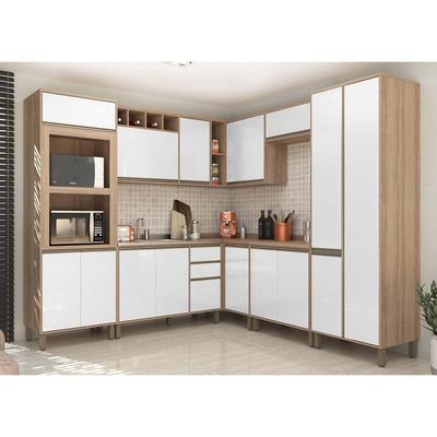 Cozinha 8 Pçs Com Armário E Balcão Mel Vanilla Com Branco