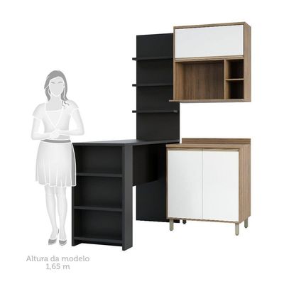 Cozinha 4 Pçs 80cm Mel Vanill e Branco Laca E Preto