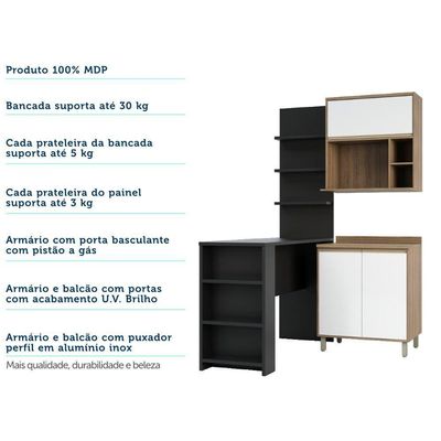 Cozinha 4 Pçs 80cm Mel Vanill e Branco Laca E Preto