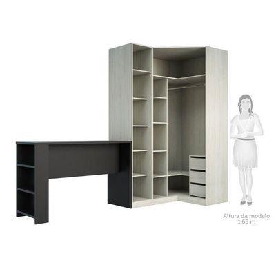 Guarda Roupa 3 Gavetas, Cabideiro E Bancada Crema Com PTx