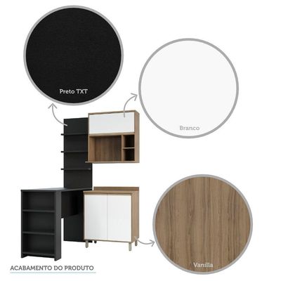 Cozinha 4 Pçs 80cm Mel Vanill e Branco Laca E Preto