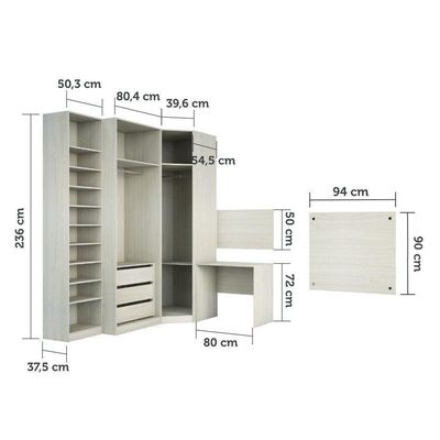 Guarda Roupa Canto Cabeceira E Escrivaninha Legno Crema