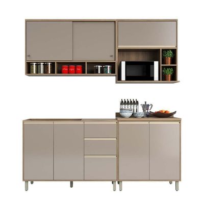 Cozinha 4 Pçs Armários Balcões E Nicho Mel Vanilla C/Graff