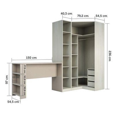 Guarda Roupa Cabideiro E Bancada Crema Com Connect