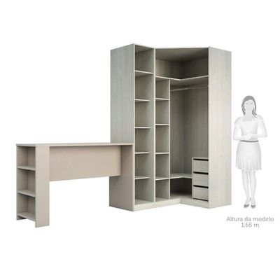 Guarda Roupa Cabideiro E Bancada Crema Com Connect
