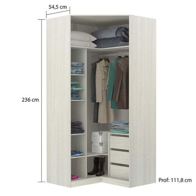 Guarda Roupa Canto 3 Gavetas, 5 Cabideiros Legno Crema