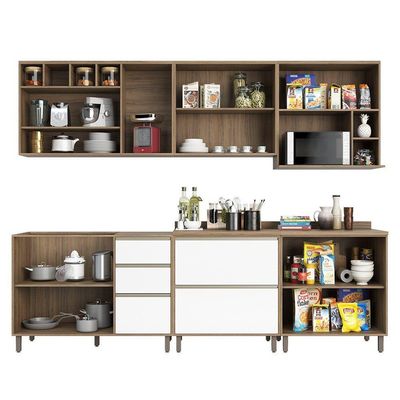 Cozinha 7 Pçs Armário, Balcão E Nicho Mel Vanilla C/Branco