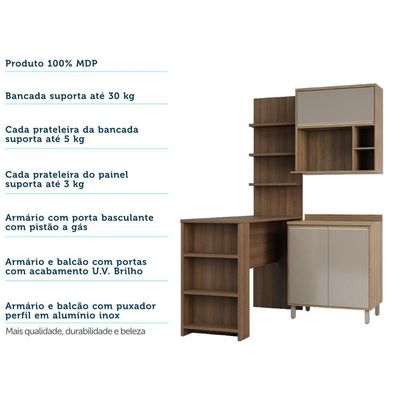 Cozinha Compacta 4 Peças 80cm Mel Vanill e Gra E Nogueira