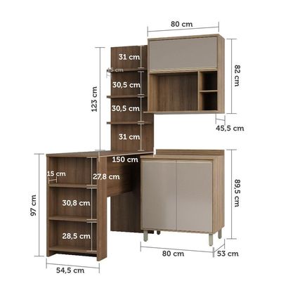 Cozinha Compacta 4 Peças 80cm Mel Vanill e Gra E Nogueira