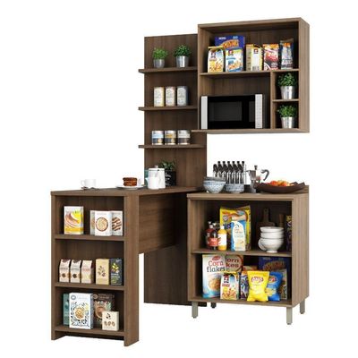 Cozinha Compacta 4 Peças 80cm Mel Vanill e Gra E Nogueira