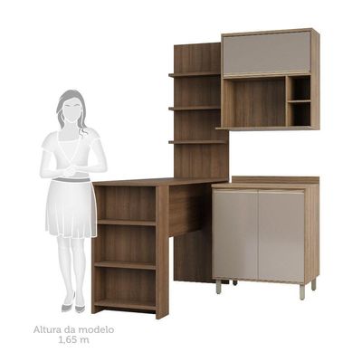 Cozinha Compacta 4 Peças 80cm Mel Vanill e Gra E Nogueira