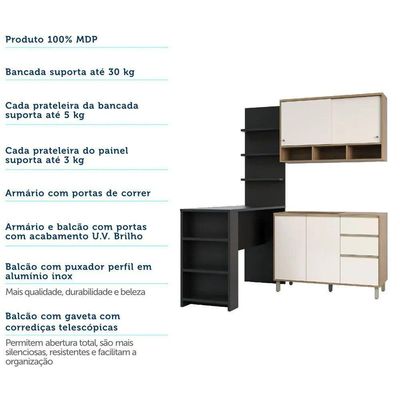 Cozinha Completa 4 Peças E Balcão Preto