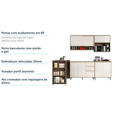 Armário De Cozinha Completa Modulada 7 Peças Sem Tampo De 120 Mel Vanilla Com Pérola Off