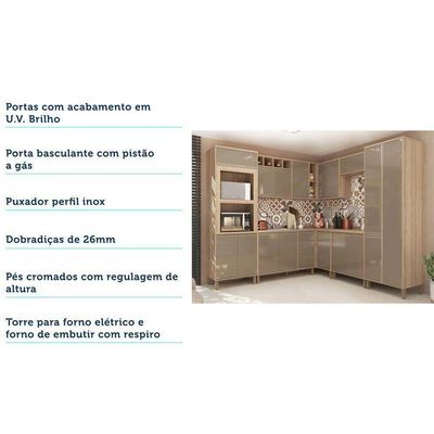 Cozinha 8 Pçs Com Armário E Balcão Mel Vanilla Com Graff