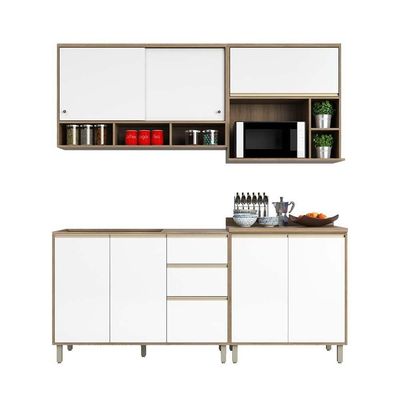 Cozinha 4 Pçs Armários Balcões E Nicho Mel Vanilla C/Branco