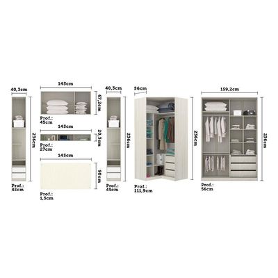 Guarda Roupa Canto 9 Portas E 10 Gavetas Crema Com Kashmir