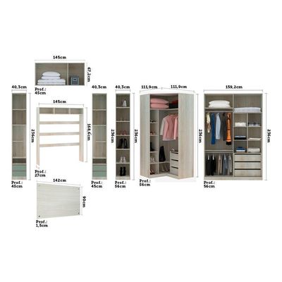 Guarda Roupa Canto Casal Com Vidro Reflecta Crema Com Verde