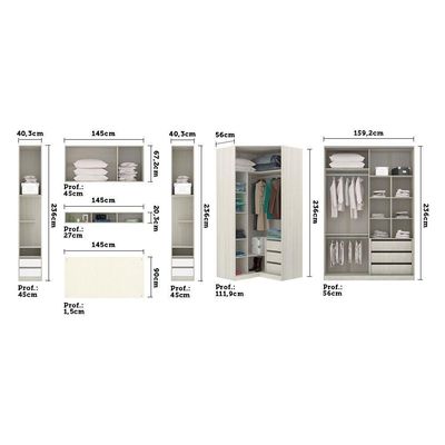 Guarda Roupa Canto 10 Gavetas E 9 Portas Crema Com Kashmir