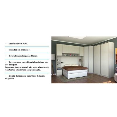 Guarda Roupa Canto 10 Gavetas E 9 Portas Crema Com Kashmir