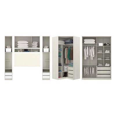 Guarda Roupa Canto 10 Gavetas E 9 Portas Crema Com Kashmir