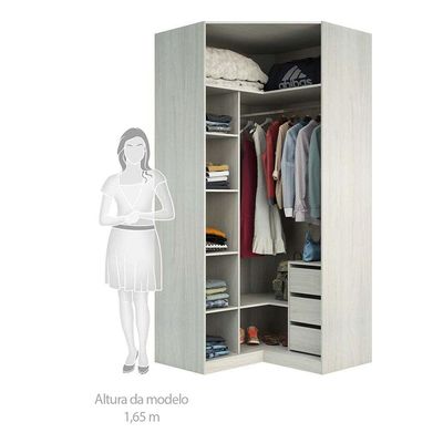 Guarda Roupa 3 Gavetas, Cabideiro, 5 Prateleiras Crema