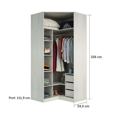 Guarda Roupa 3 Gavetas, Cabideiro, 5 Prateleiras Crema