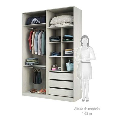 Guarda Roupa 159,2cm 3 Gavetas Maleiro E Nichos Legno Crema