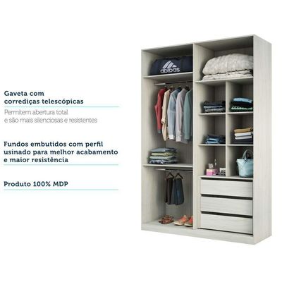 Guarda Roupa 159,2cm 3 Gavetas Maleiro E Nichos Legno Crema