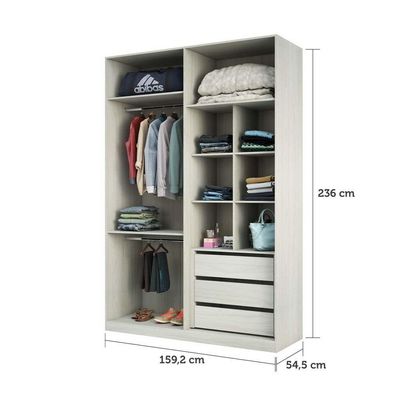 Guarda Roupa 159,2cm 3 Gavetas Maleiro E Nichos Legno Crema