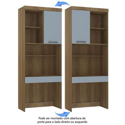 Bancada De Estudos Modulada 90cm 1 Porta E 1 Gaveta Paris Luciane Móveis Avelã Pf Com Grey Sky Pf