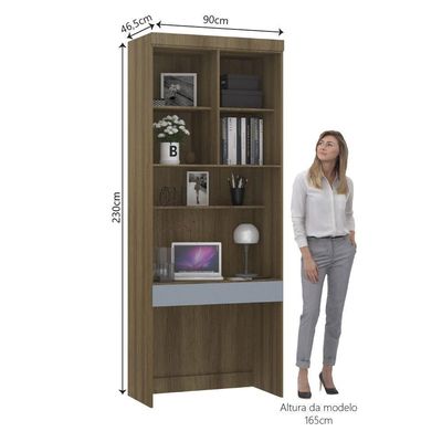 Bancada De Estudos Modulada 90cm 1 Porta E 1 Gaveta Paris Luciane Móveis Avelã Pf Com Grey Sky Pf