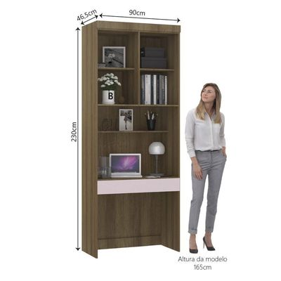 Bancada De Estudos Modulada 90cm 1 Porta E 1 Gaveta Paris Luciane Móveis Avelã Pf Com Rosa Pf