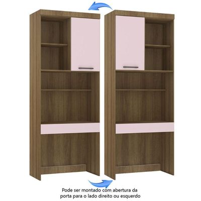Bancada De Estudos Modulada 90cm 1 Porta E 1 Gaveta Paris Luciane Móveis Avelã Pf Com Rosa Pf