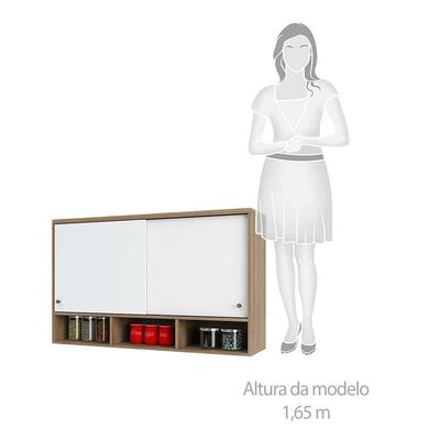 Armário Aéreo 120cm 2 Portas De Correr E Nicho Inferior Mel