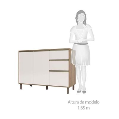Balcão Para Pia Sem Tampo 120 Cm De Abrir 3 Gavetas Mel Vanill e O
