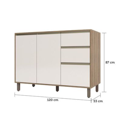 Balcão Para Pia Sem Tampo 120 Cm De Abrir 3 Gavetas Mel Vanill e O