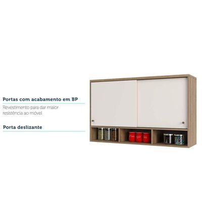 Armário Aéreo 120cm 2 Portas De Correr E Nicho Inferior Mel