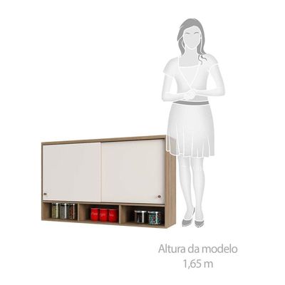 Armário Aéreo 120cm 2 Portas De Correr E Nicho Inferior Mel