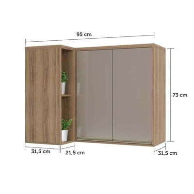 Armário Aéreo Canto Reto 95cm 2 Portas 1 Prateleira Mel