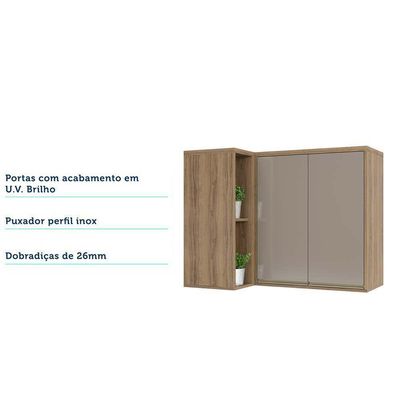 Armário Aéreo Canto Reto 95cm 2 Portas 1 Prateleira Mel
