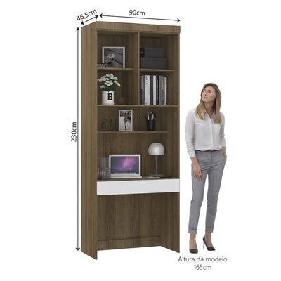 Bancada De Estudos Modulada 90cm 1 Porta E 1 Gaveta Paris Luciane Móveis Avelã Pf Com Branco Pf