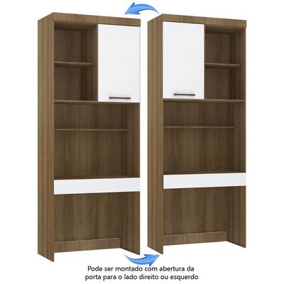 Bancada De Estudos Modulada 90cm 1 Porta E 1 Gaveta Paris Luciane Móveis Avelã Pf Com Branco Pf