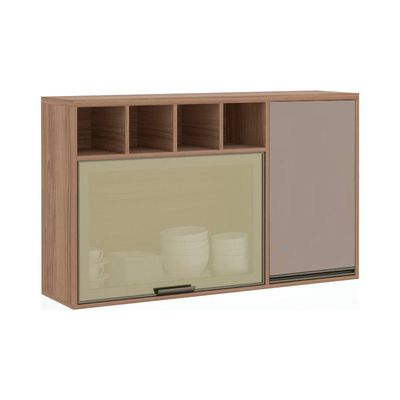 Armário Aéreo 120cm 1 Porta 1 Porta Basculante Vidro Reflect