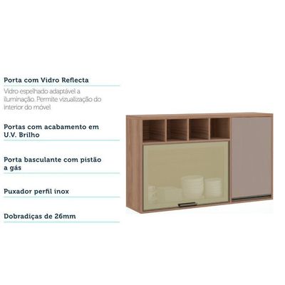 Armário Aéreo 120cm 1 Porta 1 Porta Basculante Vidro Reflect