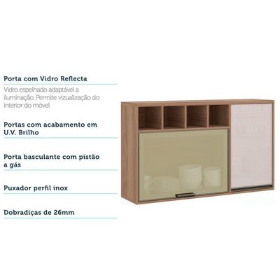 Armário Aéreo 120cm 1 Porta 1 Porta Basculante Vidro Reflect