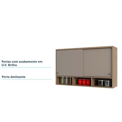 Armário Aéreo 120cm 2 Portas De Correr E Nicho Inferior Mel